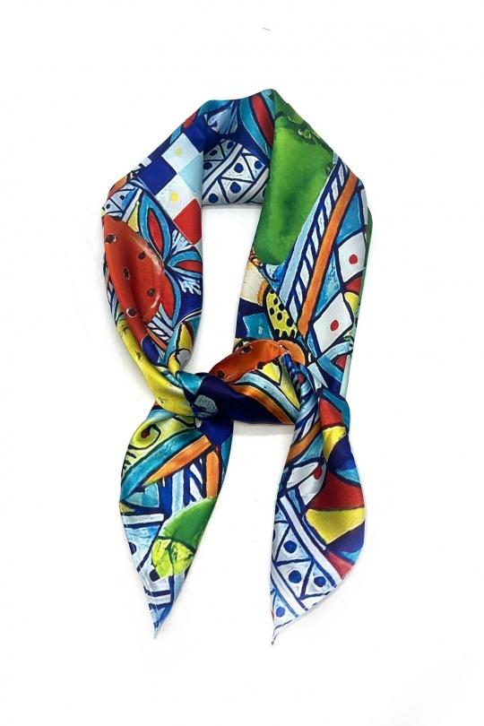 Foulards Accessoires Multicolore LINETA #15 FOULARD TOUCHE SOIE 70X70 STYLE MOSAIQUE  Efashion Paris