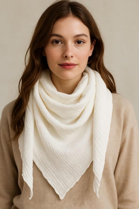 Foulards Accessoires Blanc LINETA GAZ DE COTON TRIANGLE Efashion Paris