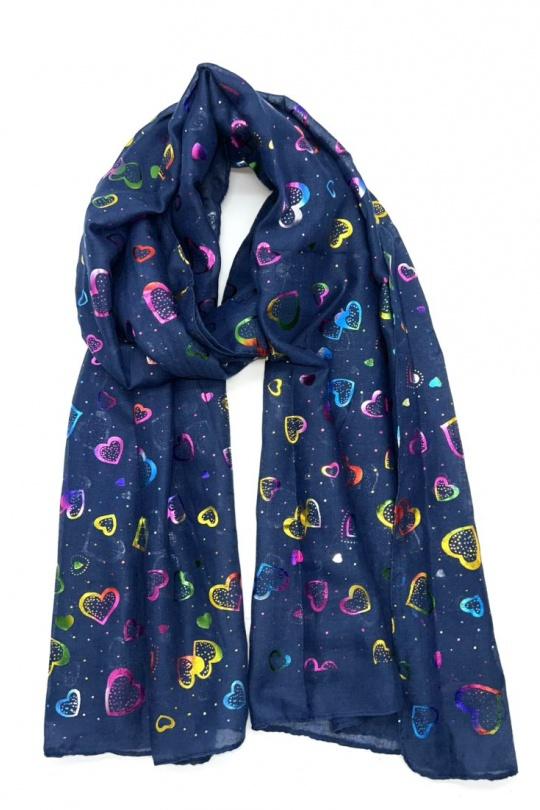 Foulards Accessoires Bleu LINETA B-27 FOULARD LUREX MULTICOLORE MOTIF COEUR  Efashion Paris