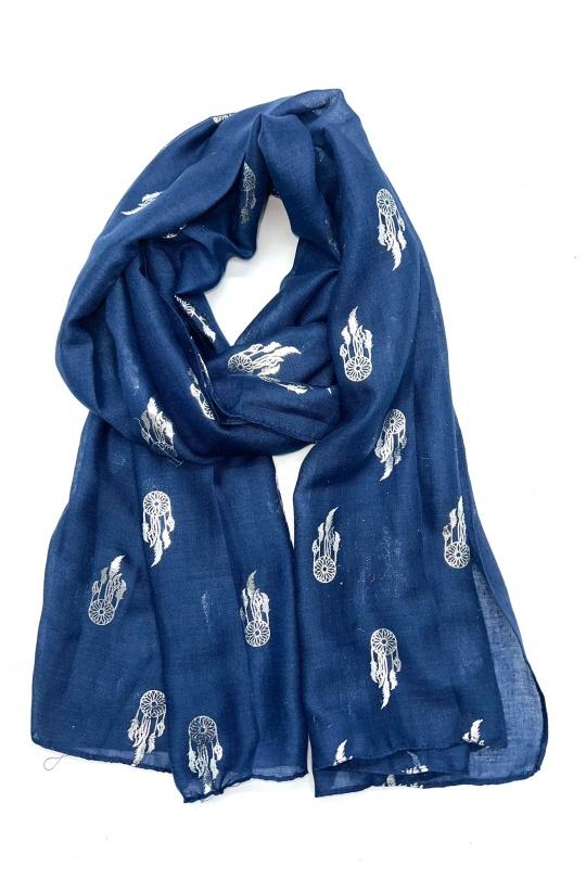 Foulards Accessoires Bleu LINETA B-29 FOULARD LUREX ARGENT MOTIF ATTRAPE REVE  Efashion Paris