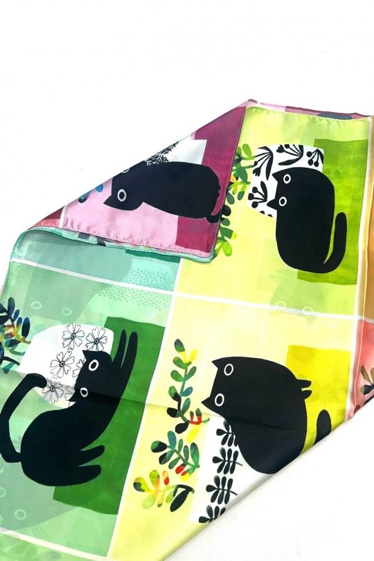 Foulards Accessoires Multicolore LINETA #1 FOULARD TOUCHE SOIE 70X70 MOTIF CHAT  Efashion Paris