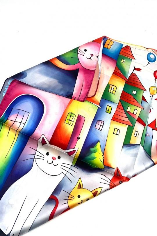 Foulards Accessoires Multicolore LINETA #2 FOULARD TOUCHE SOIE 70X70 MOTIF CHAT  Efashion Paris