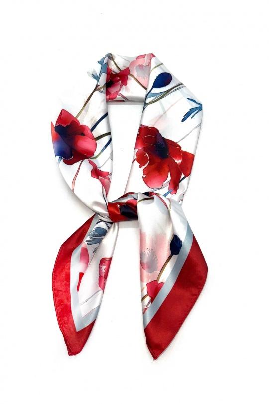 Foulards Accessoires Multicolore LINETA J-142 FOULARD TOUCHE SOIE 70X70 MOTIF COQUELICOT Efashion Paris