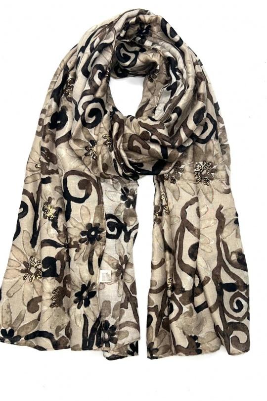 Foulards Accessoires Beige LINETA HH-311 FOULARD IMPRIMÉ AVEC DORURE  Efashion Paris