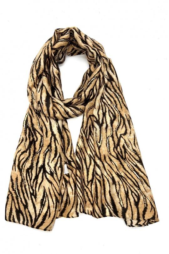 Bufandas Complementos Camel LINETA HH-281/XT-47 FOULARD IMPRIMÉ MOTIF LEOPARD AVEC LUREX  Efashion Paris