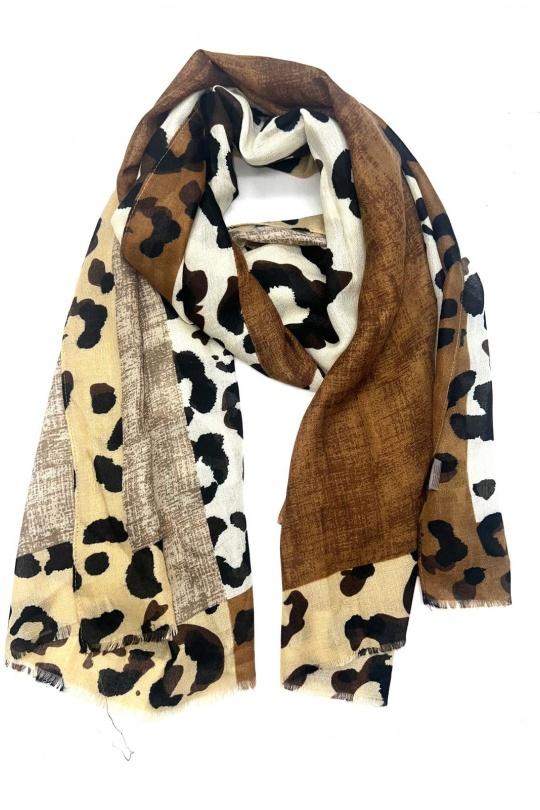 Écharpes Accessoires Camel LINETA HGE-20032 FOULARD IMPRIMÉ MOTIF LEOPARD  Efashion Paris