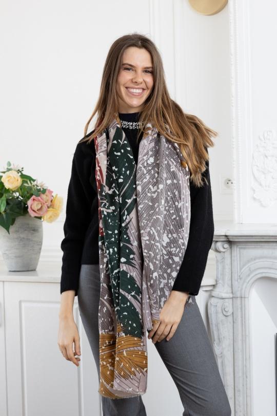 Foulards Accessoires Jaune LINETA H2018-77 FOULARD IMPRIMÉ MOTIF FEUILLE   Efashion Paris