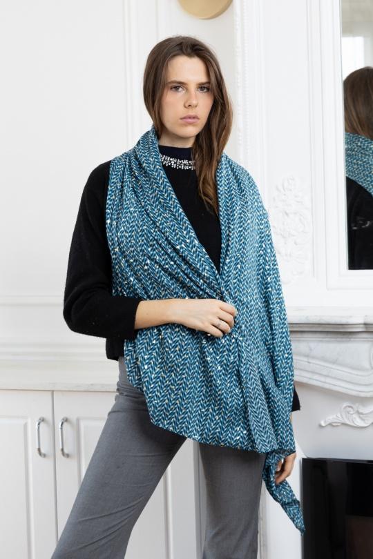 Foulards Accessoires Bleu LINETA HH-01 FOULARD IMPRIMÉ PETIT AVEC DORURE    Efashion Paris