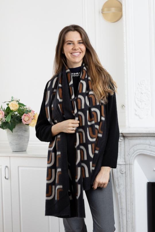Écharpes Accessoires Marron clair LINETA LL-19 ECHARPE DOUCE MOTIF GÉOMÉTRIQUE  Efashion Paris
