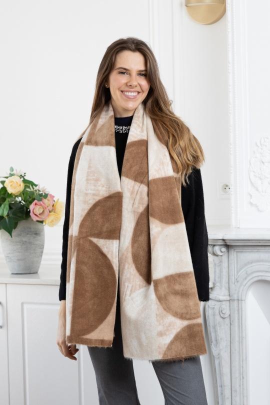Écharpes Accessoires Beige LINETA LL-25 ECHARPE DOUCE MOTIF GÉOMÉTRIQUE  Efashion Paris