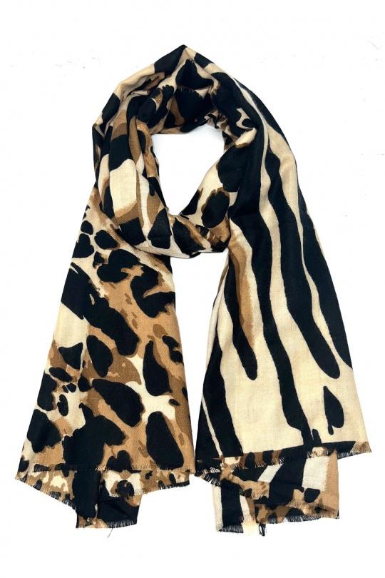 Foulards Accessoires Marron LINETA LL-3 FOULARD ÉPAIS IMPRIMÉ MOTIF LÉOPARD Efashion Paris