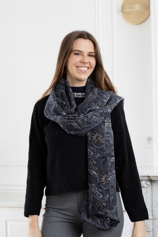 Foulards Accessoires Noir LINETA HH-313 FOULARD IMPRIMÉ MOTIF CACHEMIRE Efashion Paris