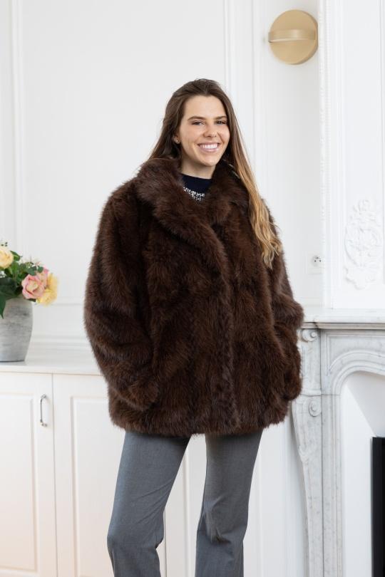 Manteaux Femme Marron LINETA F-1 MANTEAU FAUSSE FOURRURE BICOLORE  Efashion Paris
