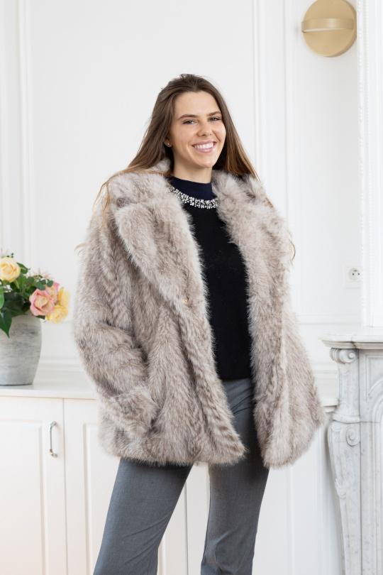 Manteaux Femme Ecru LINETA F-1 MANTEAU FAUSSE FOURRURE BICOLORE  Efashion Paris