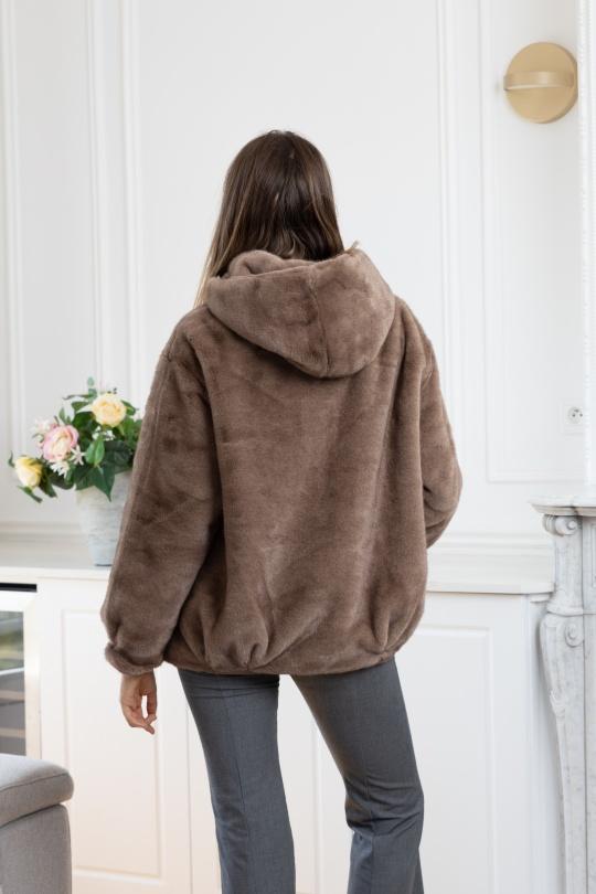 Manteaux Femme Café LINETA F-2 MANTEAU FAUSSE FOURRURE AVEC CAPUCHE  Efashion Paris