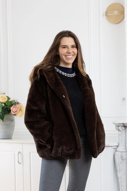 Manteaux Femme Café LINETA F-2 MANTEAU FAUSSE FOURRURE AVEC CAPUCHE  Efashion Paris