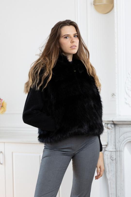 Vestes  Femme Café LINETA F-3 VESTE SANS MANCHE EN FAUSSE FOURRURE BICOLORE AVEC CAPUCHE Efashion Paris