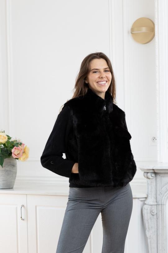 Jackets Women Black LINETA F-4 VESTE SANS MANCHE EN FAUSSE FOURRURE AVEC FERMETURE ECLAIR  Efashion Paris