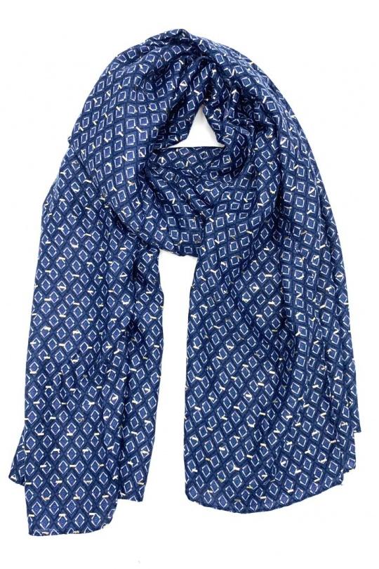 Foulards Accessories Blue LINETA HH303140 FOULARD IMPRIMÉ MOTIF FLEUR AVEC DORURE  Efashion Paris