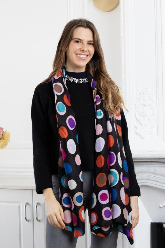 Foulards Accessories Black LINETA HH-213 FOULARD IMPRIMÉ MOTIF ROND  Efashion Paris