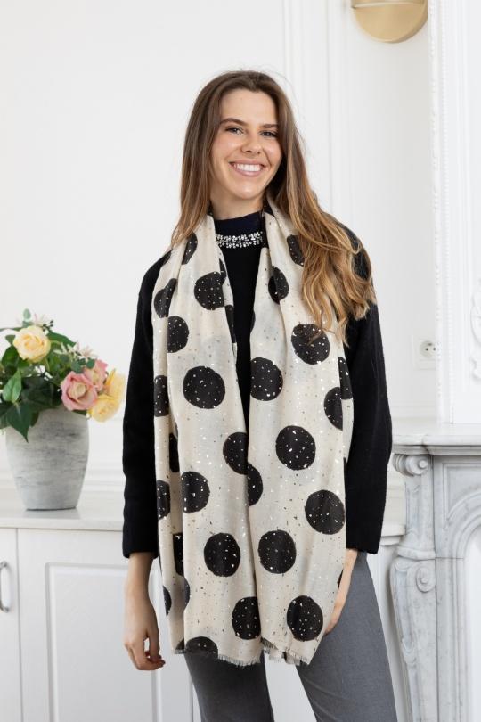 Foulards Accessoires Beige LINETA HH-232 FOULARD IMPRIMÉ MOTIF PETIT POIS AVEC DORURE  Efashion Paris