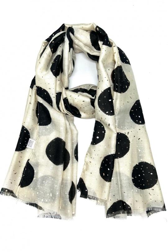 Foulards Accessoires Beige LINETA HH-232 FOULARD IMPRIMÉ MOTIF PETIT POIS AVEC DORURE  Efashion Paris