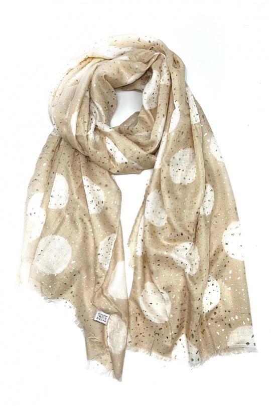 Foulards Accessoires Beige LINETA HH-232 FOULARD IMPRIMÉ MOTIF PETIT POIS AVEC DORURE  Efashion Paris