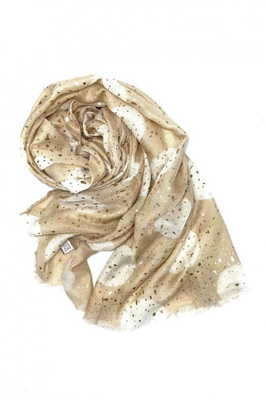 Foulards Accessoires Beige LINETA HH-232 FOULARD IMPRIMÉ MOTIF PETIT POIS AVEC DORURE  Efashion Paris
