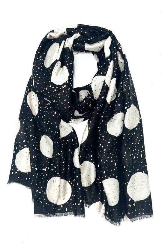 Foulards Accessoires Beige LINETA HH-232 FOULARD IMPRIMÉ MOTIF PETIT POIS AVEC DORURE  Efashion Paris