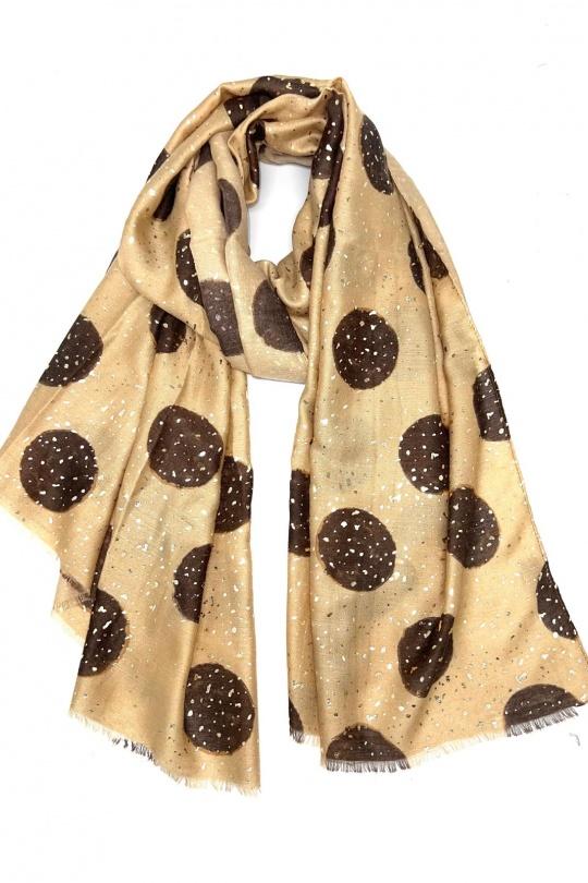 Foulards Accessoires Beige LINETA HH-232 FOULARD IMPRIMÉ MOTIF PETIT POIS AVEC DORURE  Efashion Paris