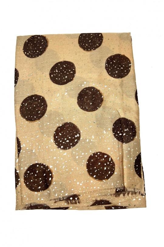 Foulards Accessoires Beige LINETA HH-232 FOULARD IMPRIMÉ MOTIF PETIT POIS AVEC DORURE  Efashion Paris
