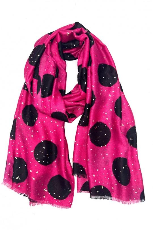 Foulards Accessoires Beige LINETA HH-232 FOULARD IMPRIMÉ MOTIF PETIT POIS AVEC DORURE  Efashion Paris