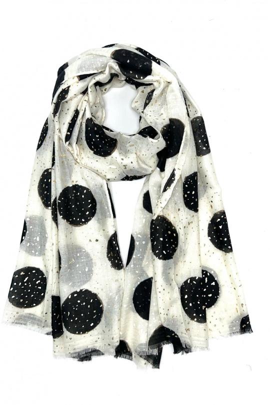 Foulards Accessoires Beige LINETA HH-232 FOULARD IMPRIMÉ MOTIF PETIT POIS AVEC DORURE  Efashion Paris