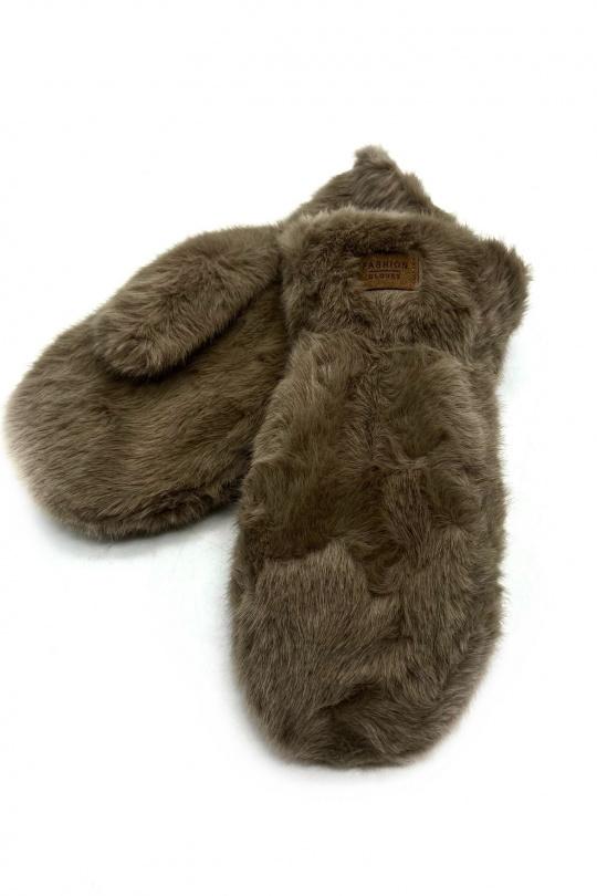 Gants Accessoires Café LINETA ST-3017 GANT MOUFLE EN FAUSSE FOURRURE SYNTHÉTIQUE UNI Efashion Paris