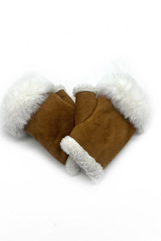 Gants Accessoires Camel LINETA ST-3023 GANT MITAINE AVEC EFFET DAIM ET MOUMOUTE, FAUSSE FOURRURE  Efashion Paris