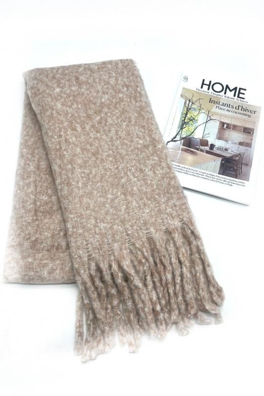 Écharpes Accessoires Camel LINETA HH-338 ECHARPE ULTRA DOUCE UNI MOUCHETÉ AVEC GROSSE FRANGE  Efashion Paris