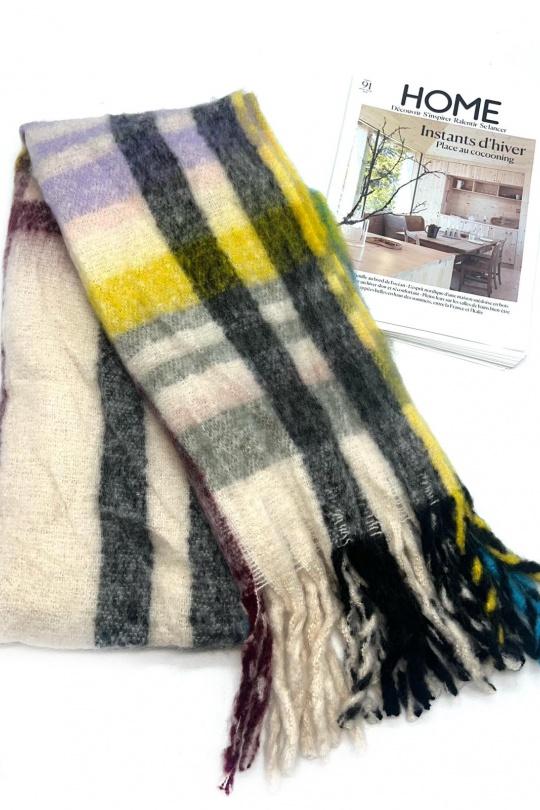 Écharpes Accessoires Brun LINETA HH-337 ECHARPE ULTRA DOUCE MOTIF CARREAUX AVEC GROSSE FRANGE  Efashion Paris