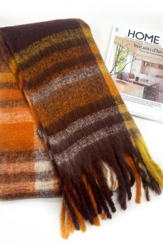 Écharpes Accessoires Brun LINETA HH-337 ECHARPE ULTRA DOUCE MOTIF CARREAUX AVEC GROSSE FRANGE  Efashion Paris