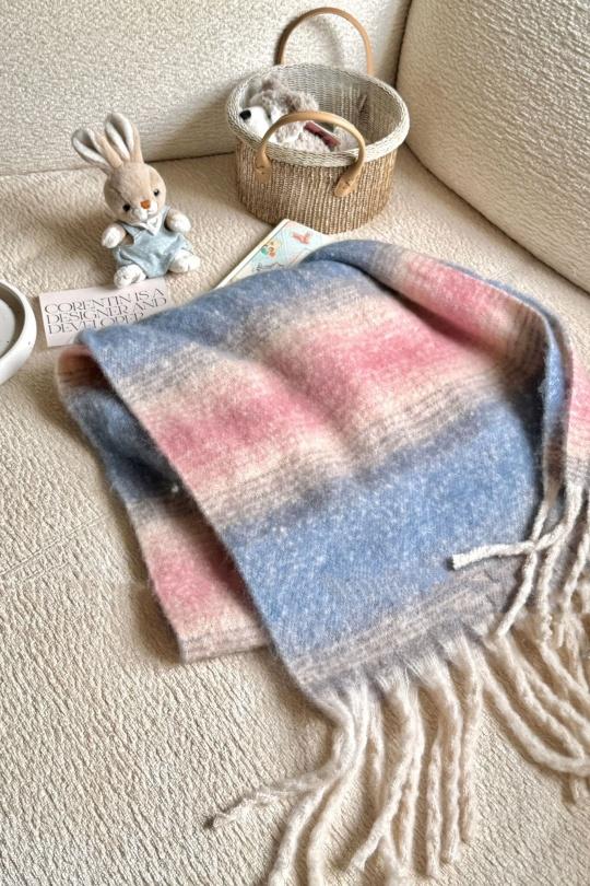 Écharpes Accessoires Brun LINETA HH-337 ECHARPE ULTRA DOUCE MOTIF CARREAUX AVEC GROSSE FRANGE  Efashion Paris