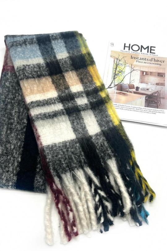 Écharpes Accessoires Brun LINETA HH-337 ECHARPE ULTRA DOUCE MOTIF CARREAUX AVEC GROSSE FRANGE  Efashion Paris