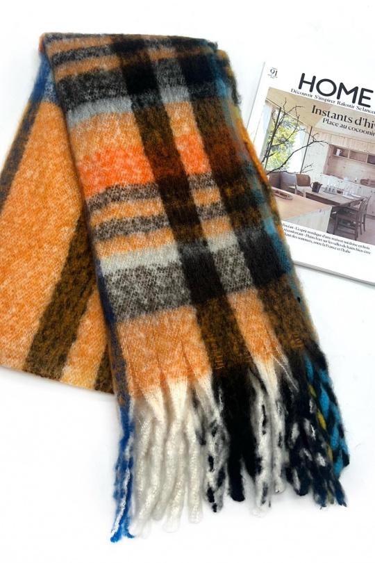 Écharpes Accessoires Brun LINETA HH-337 ECHARPE ULTRA DOUCE MOTIF CARREAUX AVEC GROSSE FRANGE  Efashion Paris