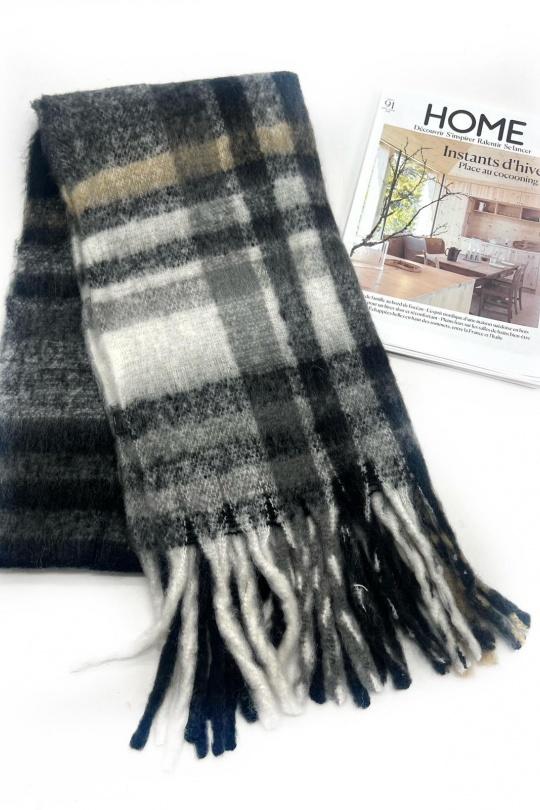 Écharpes Accessoires Brun LINETA HH-337 ECHARPE ULTRA DOUCE MOTIF CARREAUX AVEC GROSSE FRANGE  Efashion Paris