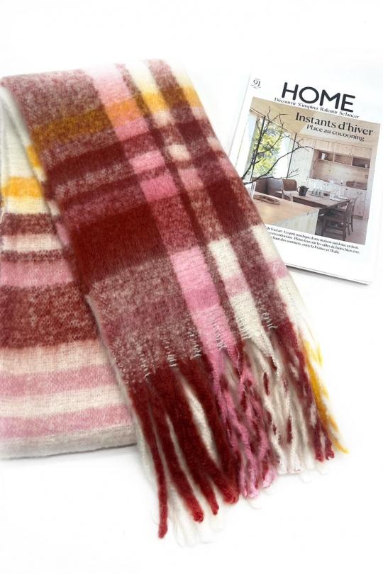 Écharpes Accessoires Brun LINETA HH-337 ECHARPE ULTRA DOUCE MOTIF CARREAUX AVEC GROSSE FRANGE  Efashion Paris