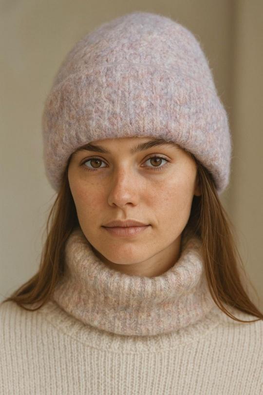 Bonnets Accessoires Rose LINETA BX-27 BONNET UNI MOUCHETÉ AVEC DOUBLURE  Efashion Paris