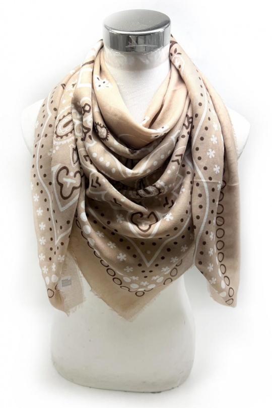Foulards Accessoires Beige LINETA 46735-K9 FOULARD GRAND CARRÉ 110*110 MOTIF BANDANA  Efashion Paris