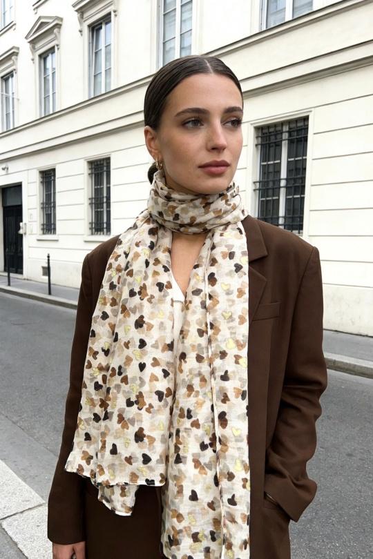 Foulards Accessoires Rouge LINETA LN-105 Foulard imprimé motif coeur avec dorure Efashion Paris