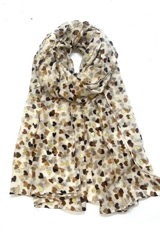 Foulards Accessoires Rouge LINETA LN-105 Foulard imprimé motif coeur avec dorure Efashion Paris