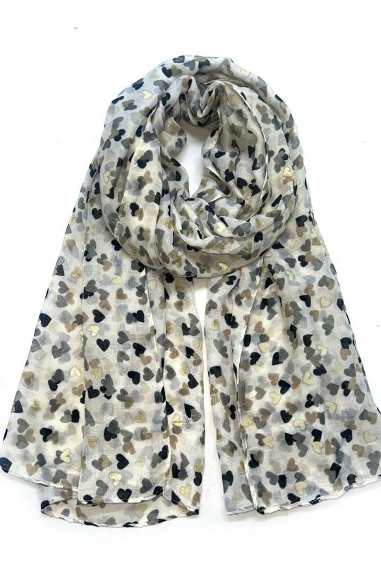 Foulards Accessoires Rouge LINETA LN-105 Foulard imprimé motif coeur avec dorure Efashion Paris