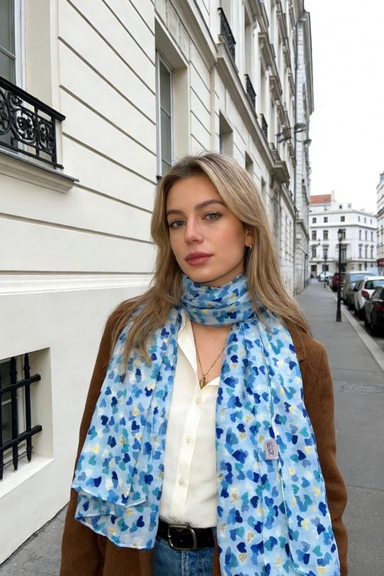 Foulards Accessoires Rouge LINETA LN-105 Foulard imprimé motif coeur avec dorure Efashion Paris