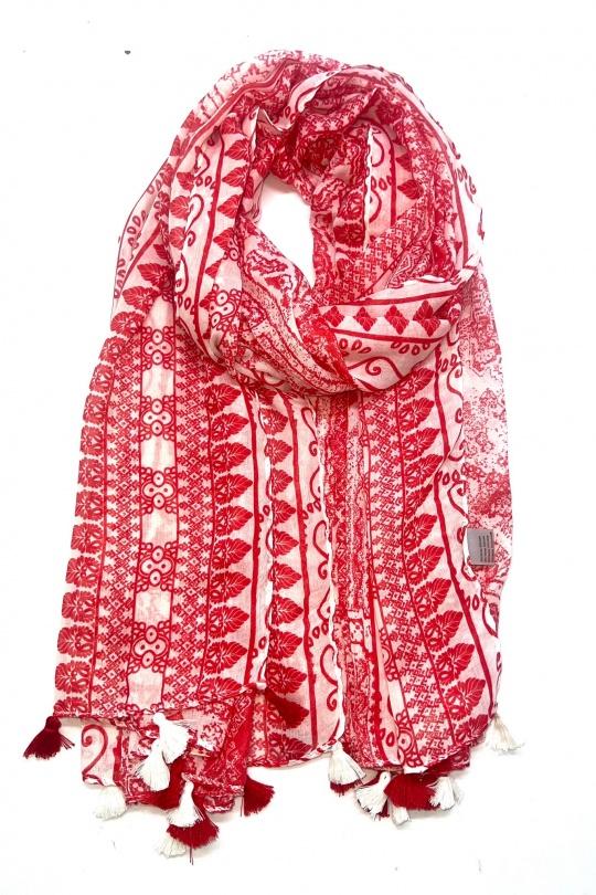 Fulares Complementos Black LINETA LN-106 FOULARD IMPRIMÉ MOTIF AVEC POMPON Efashion Paris